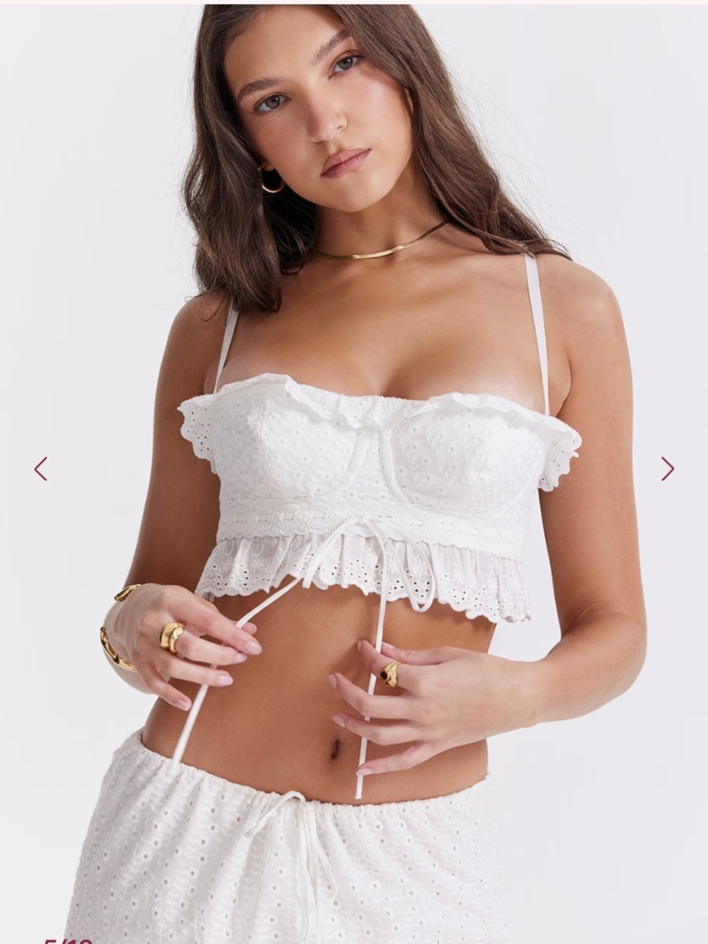 HOUSE OF CB Crop Top NEW Federica Dainty Broderie Anglaise Ruffle White Size L